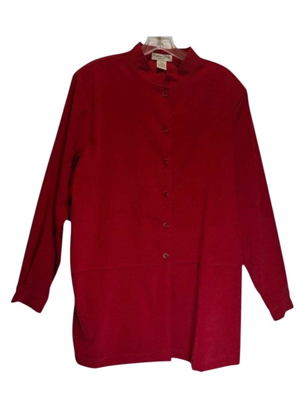 Notations Woman Red Faux Suede Button-Up Tunic/Topper, Mandarin Collar - Size 1X